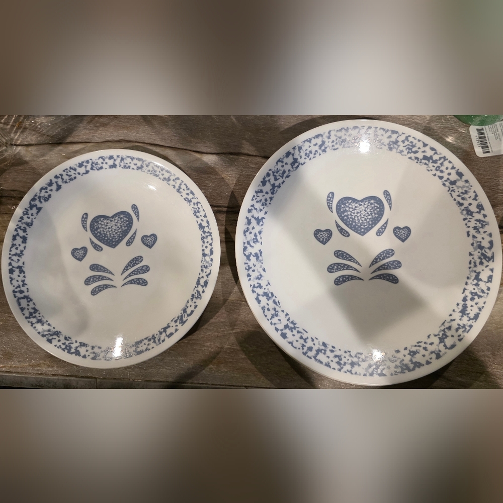Corelle Blue Heart Pattern Vintage Set Of 12